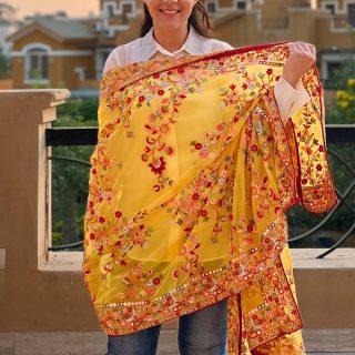 Yellow Indian embroidery shawl