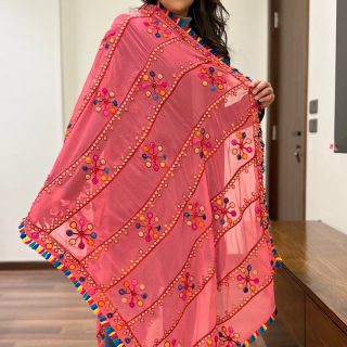Pink Indian tassel shawl