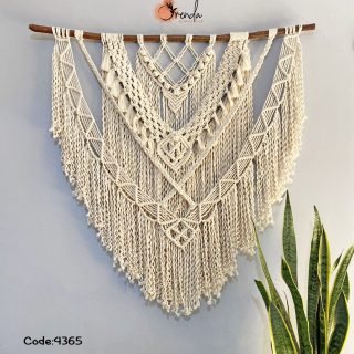 Macrame wall hanging with wavy lines