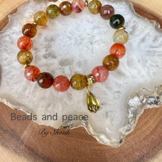 Tourmaline stretch bracelet, tulip charm