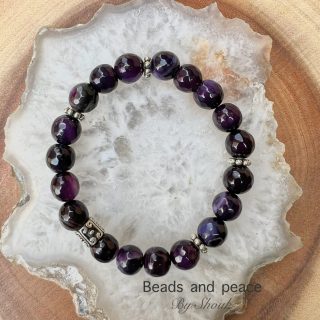 Deep purple amethyst stretch bracelet, sterling silver spacer