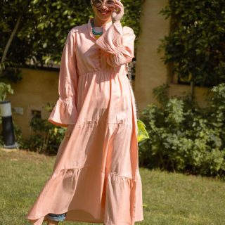 Peach Orange Linen Dress (Long sleeve)