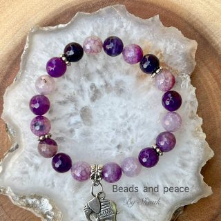 Amethyst stretch bracelet with elephant charm