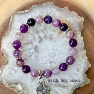 Amethyst stretch bracelet with elephant charm