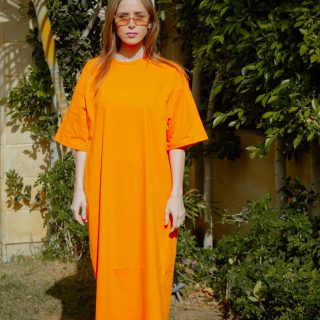 Orange half sleeve shirt Dress