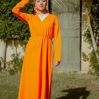 Orange Long sleeve Wrap Dress