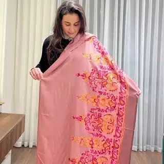 Pink embroidery Indian shawl