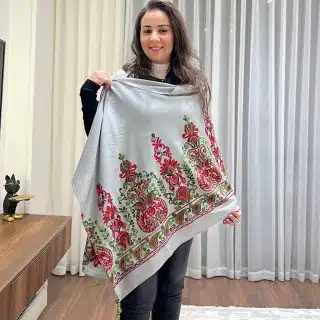 Grey Indian embroidery shawl
