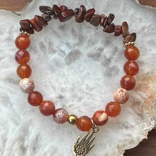 Orang vein agate, jasper chips stretch bracelet, gold filled spacers.