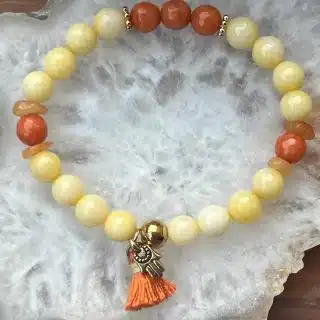 Orange agate, yellow jasper stretch bracelet, gold filled.