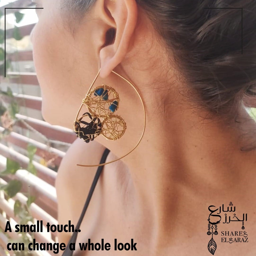 Handmade copper earring with stone 1 Handmade copper earring with stone