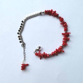 Stainless steel bracelet with coral stones