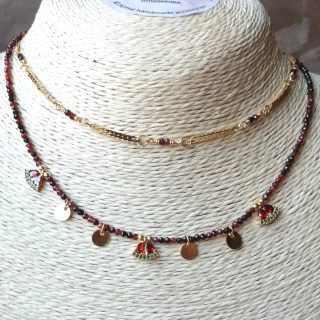 Gold plated tow leyar necklace With natural stones