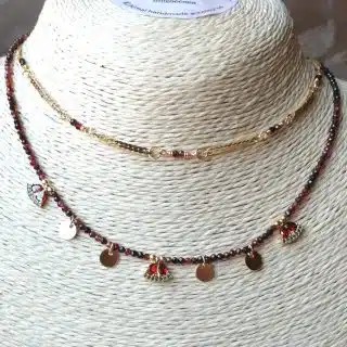 Gold plated tow leyar necklace With natural stones
