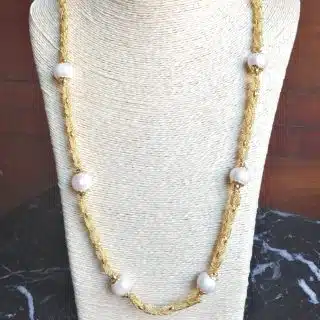 Long gold plated necklace with natural pearls