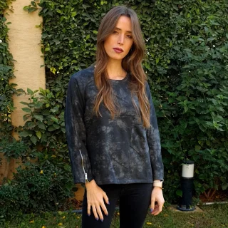 Black grey tie dye tripple zipper top