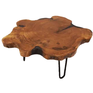 live edge couch table with cracks filled with grey epoxy