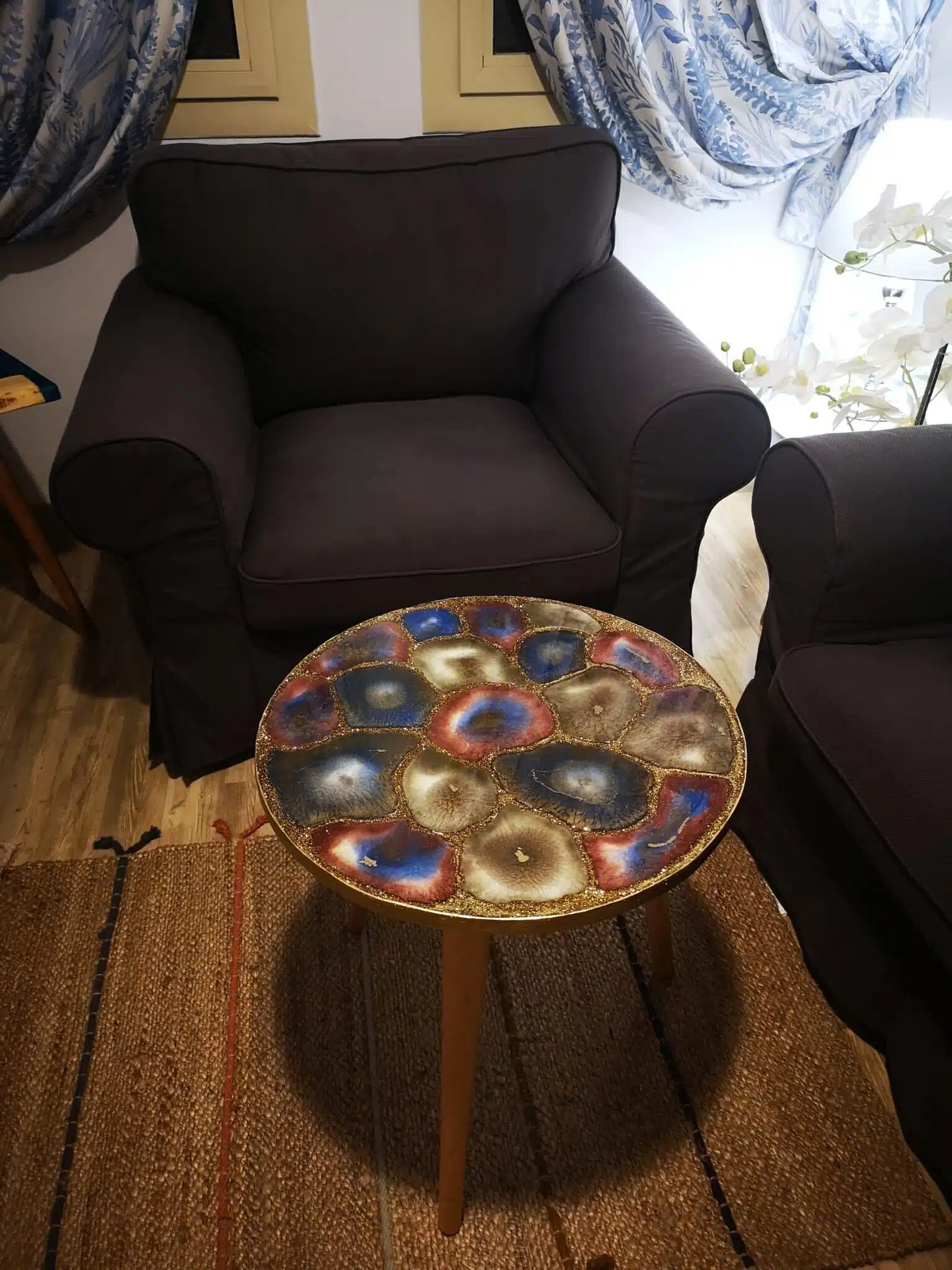 Agate Epoxy Table 5 agate like epoxy top table with wooden legs