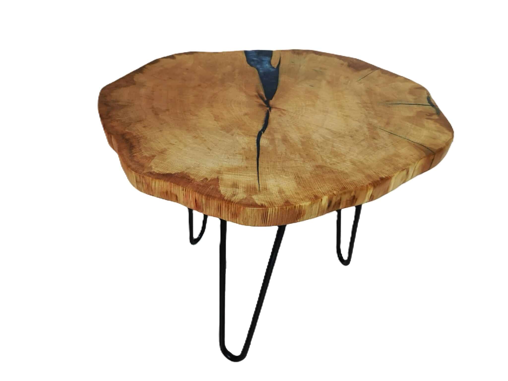 Live Edge Coffe Table 2 live edge coffee table with crack filled with dark blue and off-white epoxy