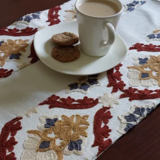 Brick red table runner.