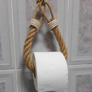 Toilet paper holder - thick natural jute rope with cotton rope