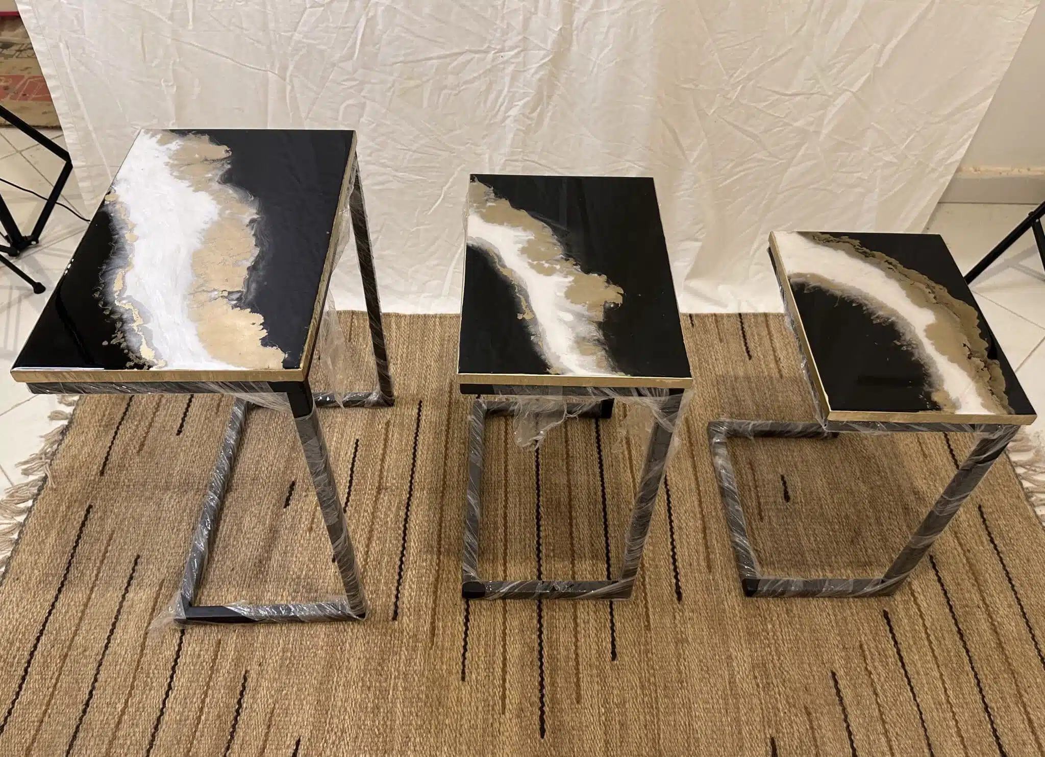 Golden-Black Table Set 7 black-gold table set of 3