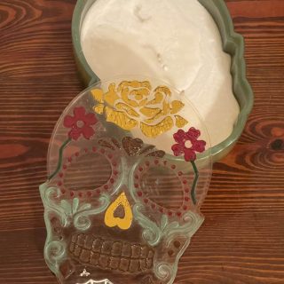 Resin skull box with candle