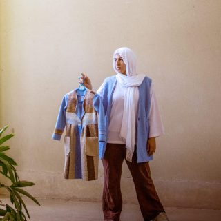 Blue x Beige stripped wool coat for Kids