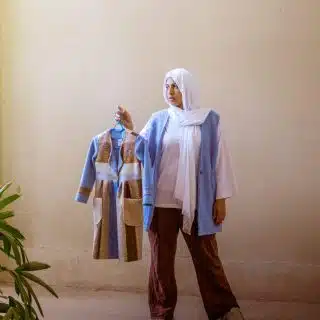 Blue x Beige stripped wool coat for Kids