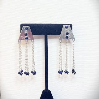 Flat silver unit & lapis beads earring