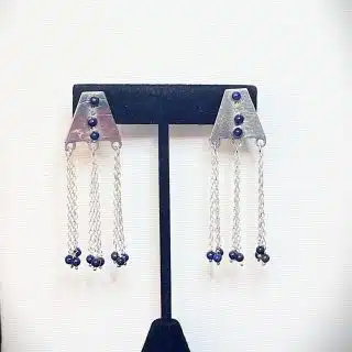 Flat silver unit & lapis beads earring