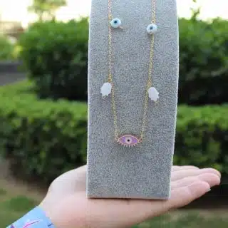 Purple evil eye Chinese gold necklace