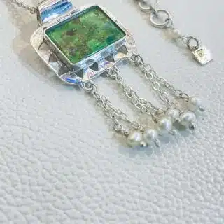 Silver necklace with Mexican turquoise and pearl