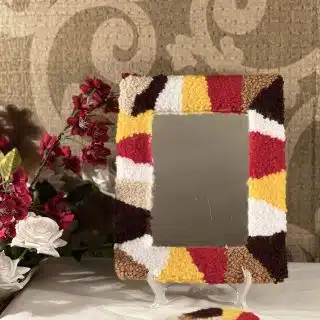Hand tufted rectangular mirror frame