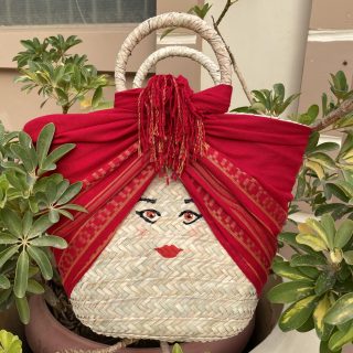 Red LOLA Straw Bag