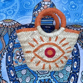 Orange Eye Straw Bag