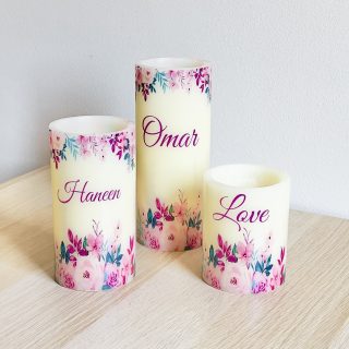 3 Colorful Flowers Candle Set, Personalized Candles, Flameless Candle