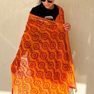 Orange Indian embroidery shawl