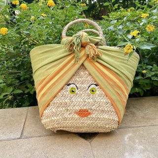 LOLA Green and Orange Straw Bag