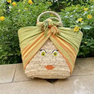 LOLA Green and Orange Straw Bag