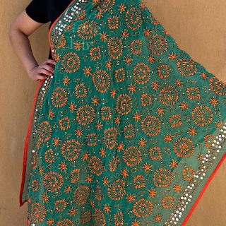 Green Indian embroidery shawl