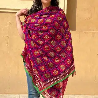 Fuschia Indian embroidery shawl