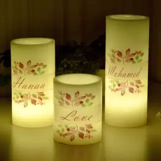 3 Colorful Flowers Candle Set, Personalized Candles, Flameless Candle