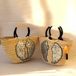 Wings silver straw bag