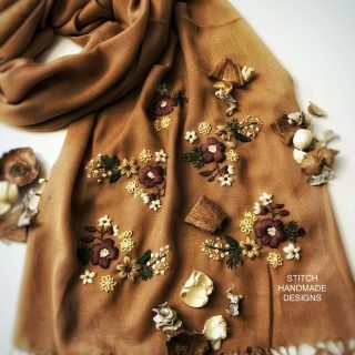 Floral Camel Pashmina Shawl