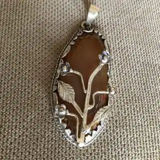 Brown agate gemstone silver pendant