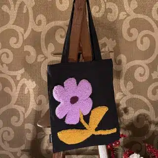 Flowery black tote bag