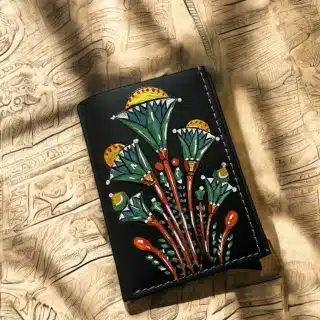 Natural leather black wallet Lotus Flower hand painted