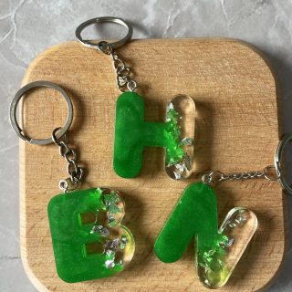 Initial Keychain (green and silver flakes)