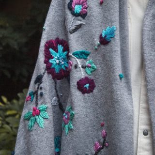 Aubergine & Blues Grey Soft Wool Shawl